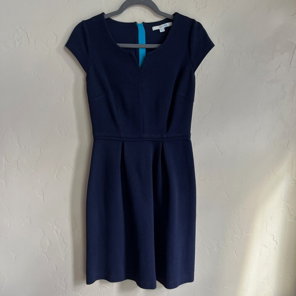 Boden Blue Ponte Dress with V-neck and Cap Sleeves for Work